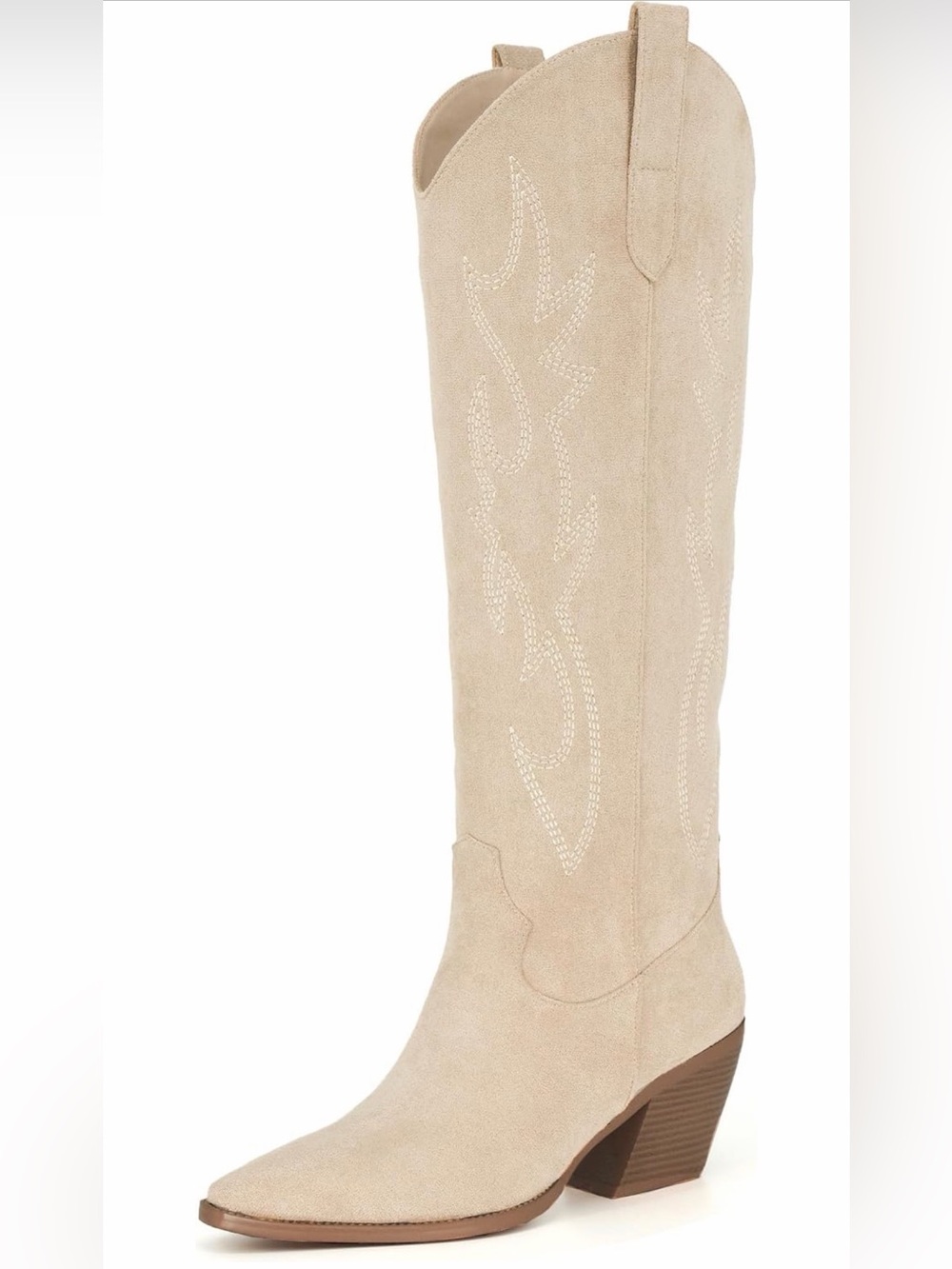 Cowgirl Boots Women Knee High Boots Pointed Toe and Block Heel Cowboy Suede